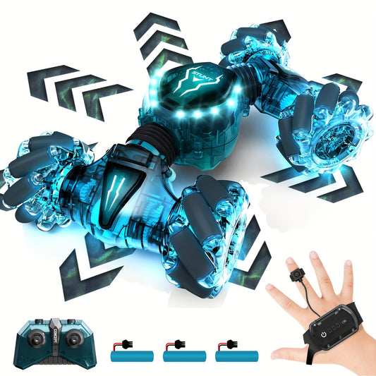 500mAh 3 Rechargeable Batteries Remote Control Cars for Boys & Girls, Transparent Gesture Sensing RC Stunt Car, 2.4GHz Remote Control 4WD Off-Road Climbing Vehicle, 360°Rotation RC Cars Toys Gift