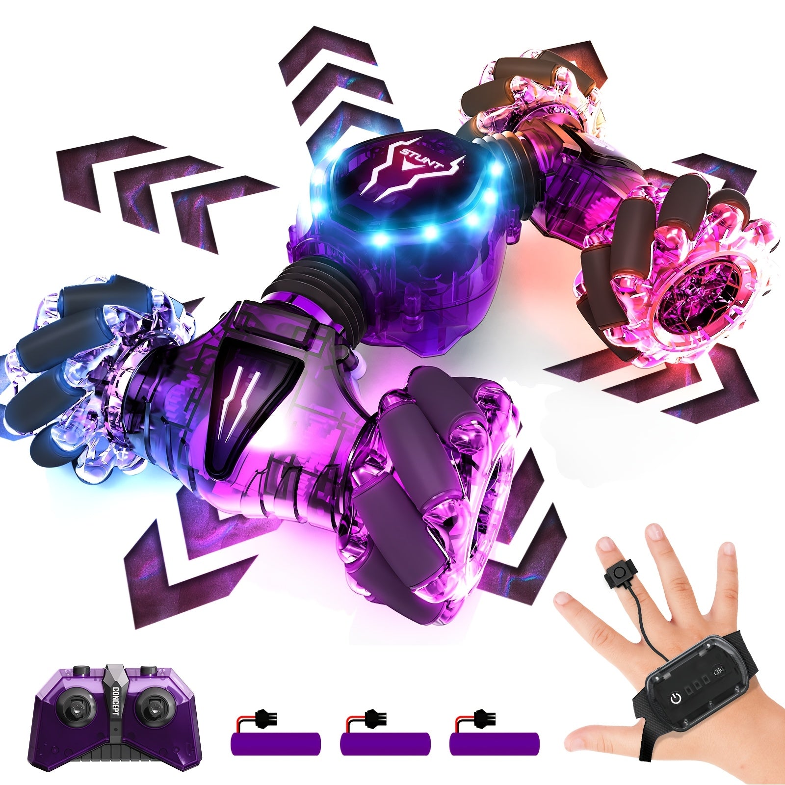 500mAh 3 Rechargeable Batteries Remote Control Cars for Boys & Girls, Transparent Gesture Sensing RC Stunt Car, 2.4GHz Remote Control 4WD Off-Road Climbing Vehicle, 360°Rotation RC Cars Toys Gift