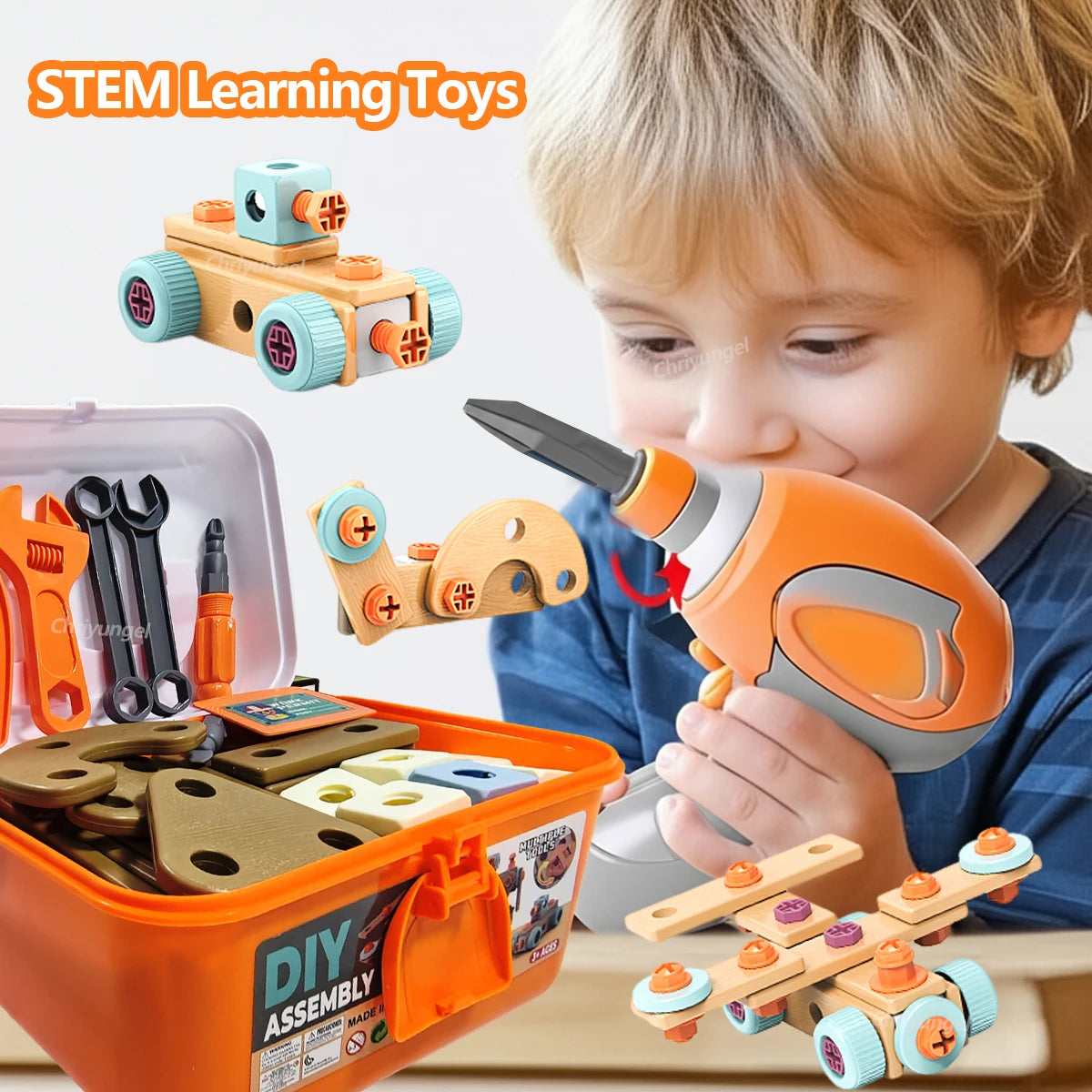 Kids Tool Set DIY Nut Assembly Toy Kit STEM Building Tools Montessori Toys Gifts for Boy Girl, Electric Drill Tool Box Optional