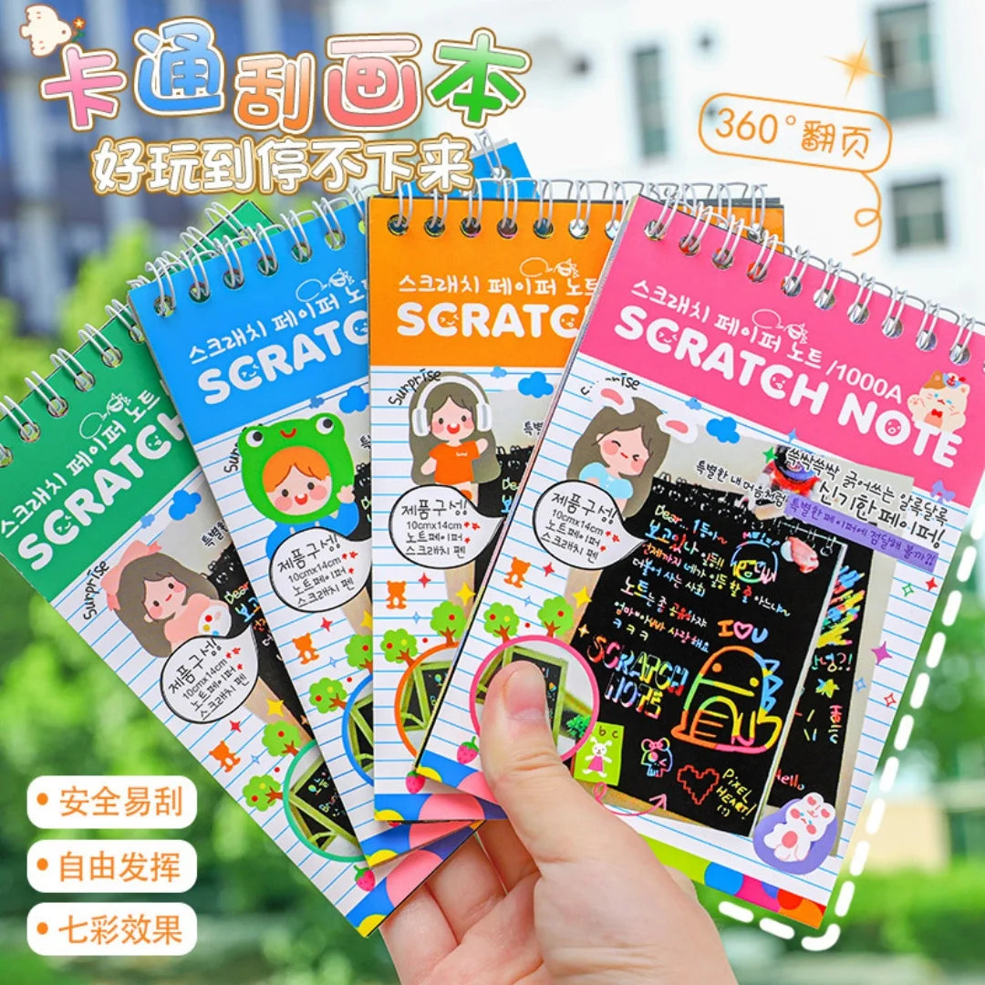 Children DIY Colorful Scratch Book Rainbow Color Scratch Art Painting Drawing Books with Wood Stick Graffiti NoteBook Gifts
