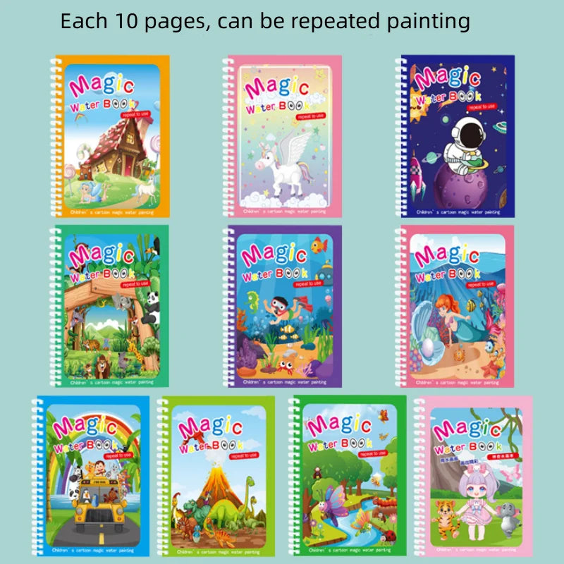 Children's Magic Water Drawing Book Montessori Reusable Coloring Book, Sensory Early Educational Learning Painting Toys for Kids