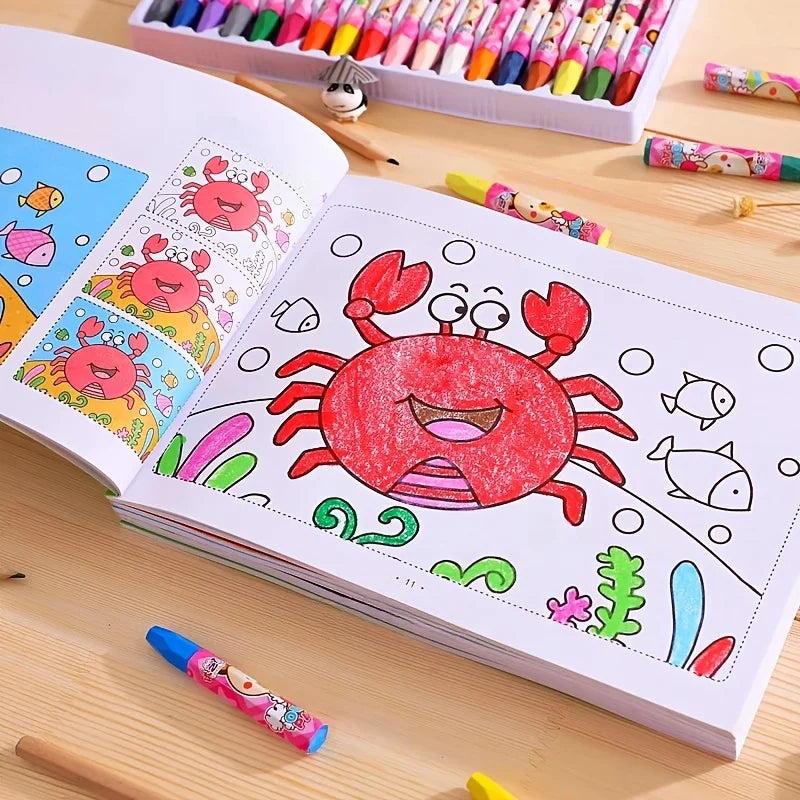 48 Pages Creative Doodle & Coloring Book Interactive Early Learning Sketchbook with Colorful Cartoon Animals Cute Sketchbook