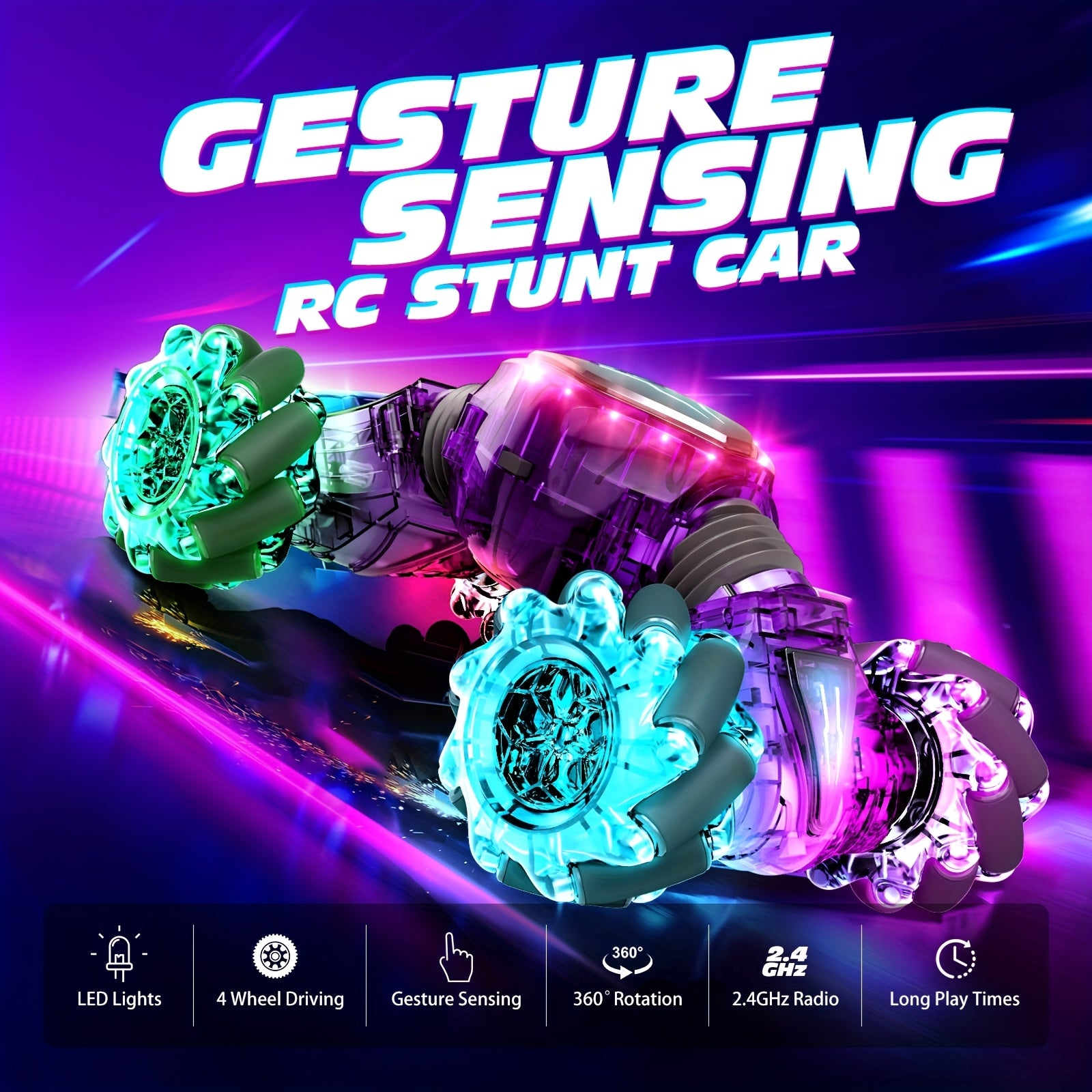 500mAh 3 Rechargeable Batteries Remote Control Cars for Boys & Girls, Transparent Gesture Sensing RC Stunt Car, 2.4GHz Remote Control 4WD Off-Road Climbing Vehicle, 360°Rotation RC Cars Toys Gift