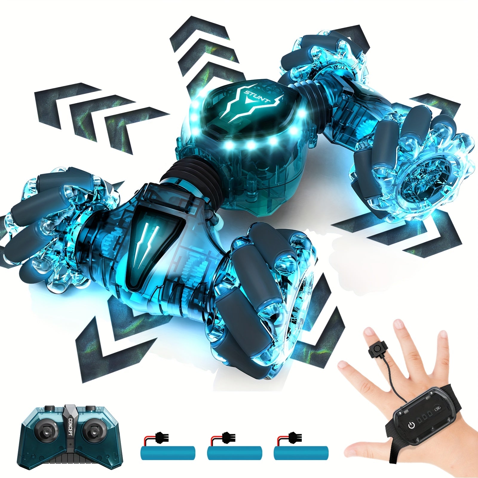 500mAh 3 Rechargeable Batteries Remote Control Cars for Boys & Girls, Transparent Gesture Sensing RC Stunt Car, 2.4GHz Remote Control 4WD Off-Road Climbing Vehicle, 360°Rotation RC Cars Toys Gift