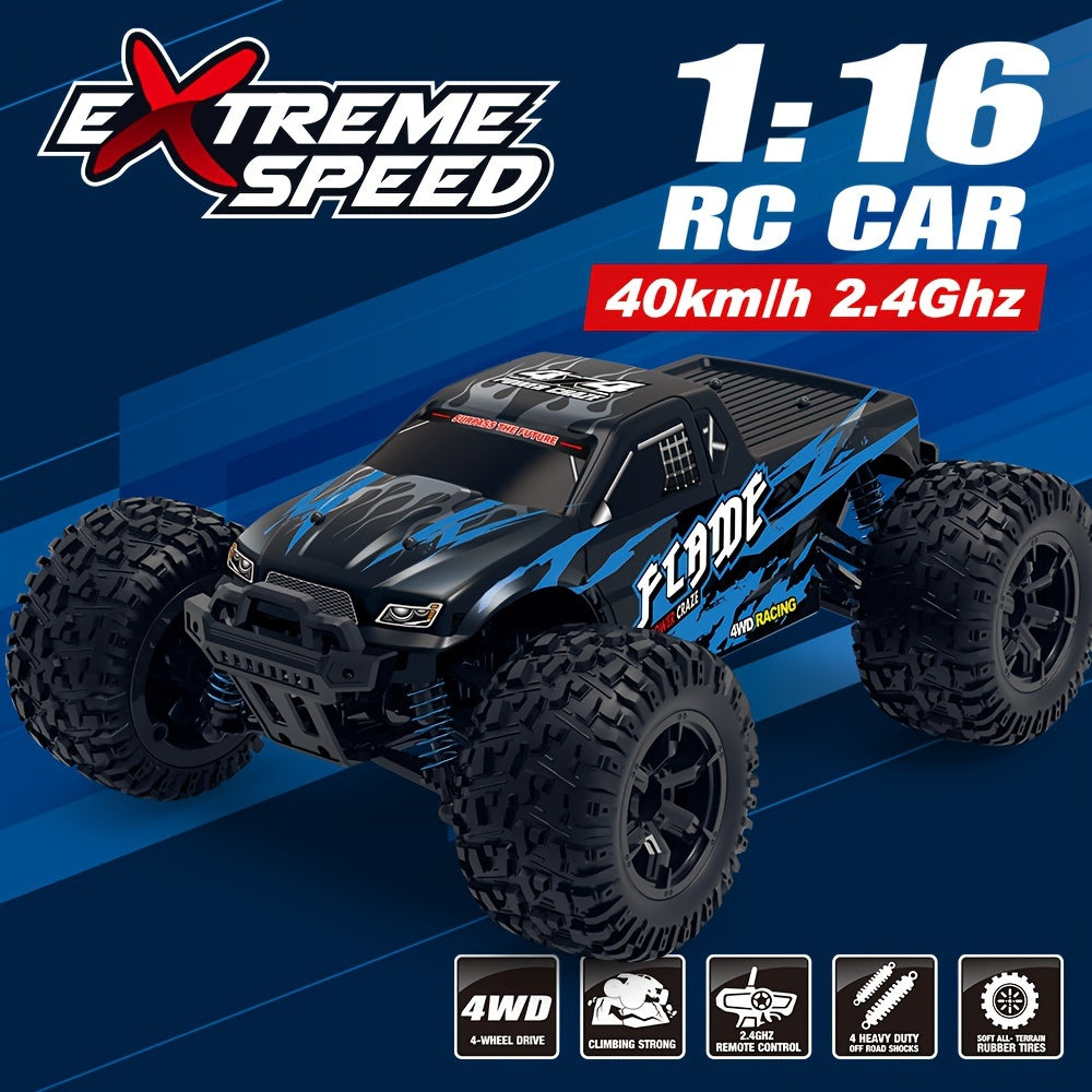 Fast RC Cars, 1:16 40KM/H High Speed Remote Control Car, 4X4 All Terrains RC Monster Truck, 2.4GHZ Off-Road Hobby Electric Vehicle Car Gift For Xmas, Rechargeable Battery With USB, Carbon Brush Motor