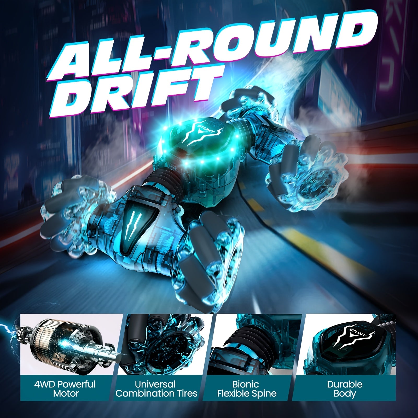 500mAh 3 Rechargeable Batteries Remote Control Cars for Boys & Girls, Transparent Gesture Sensing RC Stunt Car, 2.4GHz Remote Control 4WD Off-Road Climbing Vehicle, 360°Rotation RC Cars Toys Gift