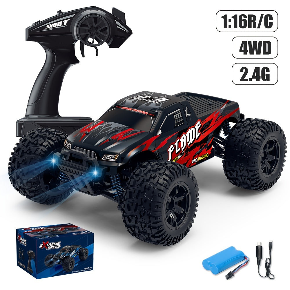 Fast RC Cars, 1:16 40KM/H High Speed Remote Control Car, 4X4 All Terrains RC Monster Truck, 2.4GHZ Off-Road Hobby Electric Vehicle Car Gift For Xmas, Rechargeable Battery With USB, Carbon Brush Motor