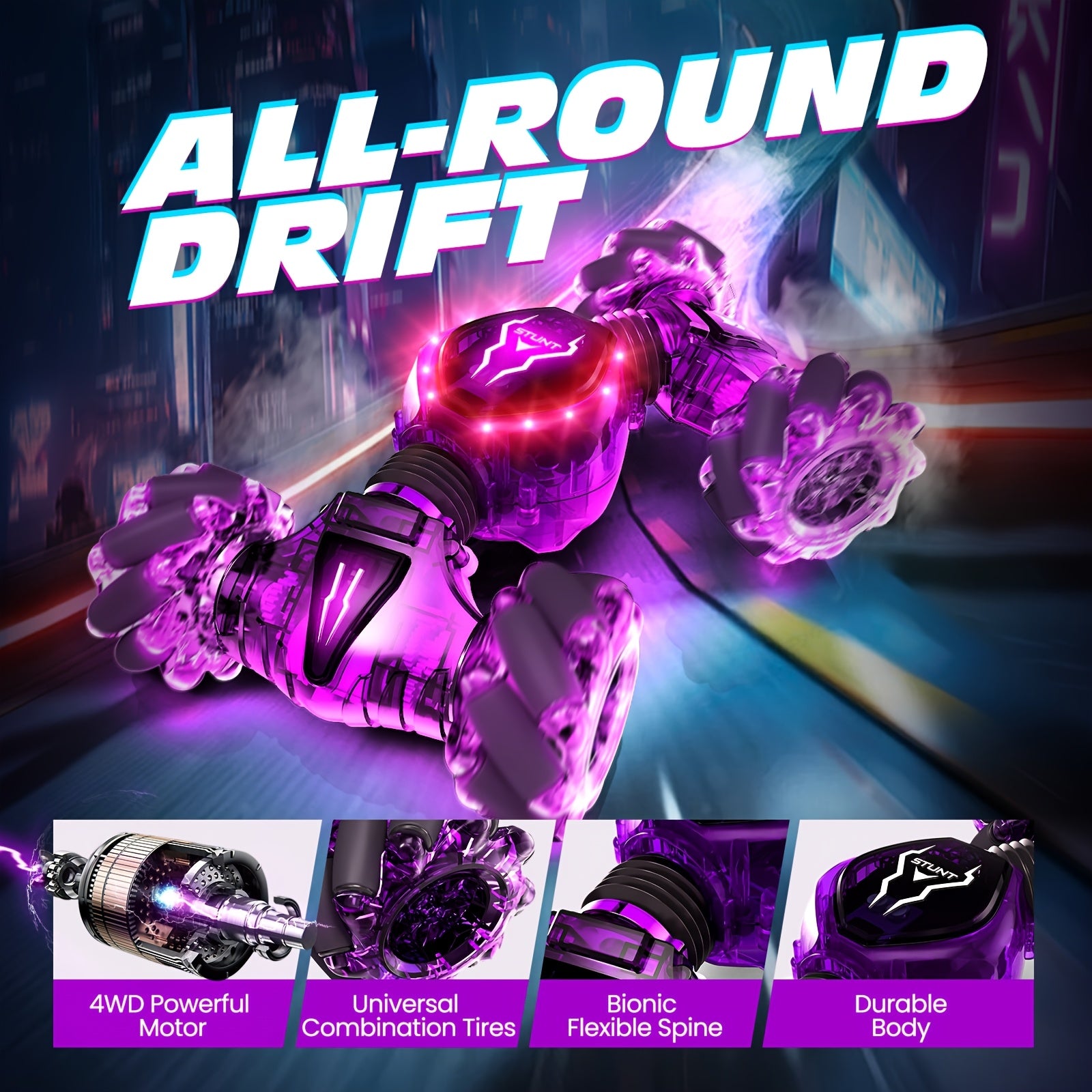 500mAh 3 Rechargeable Batteries Remote Control Cars for Boys & Girls, Transparent Gesture Sensing RC Stunt Car, 2.4GHz Remote Control 4WD Off-Road Climbing Vehicle, 360°Rotation RC Cars Toys Gift