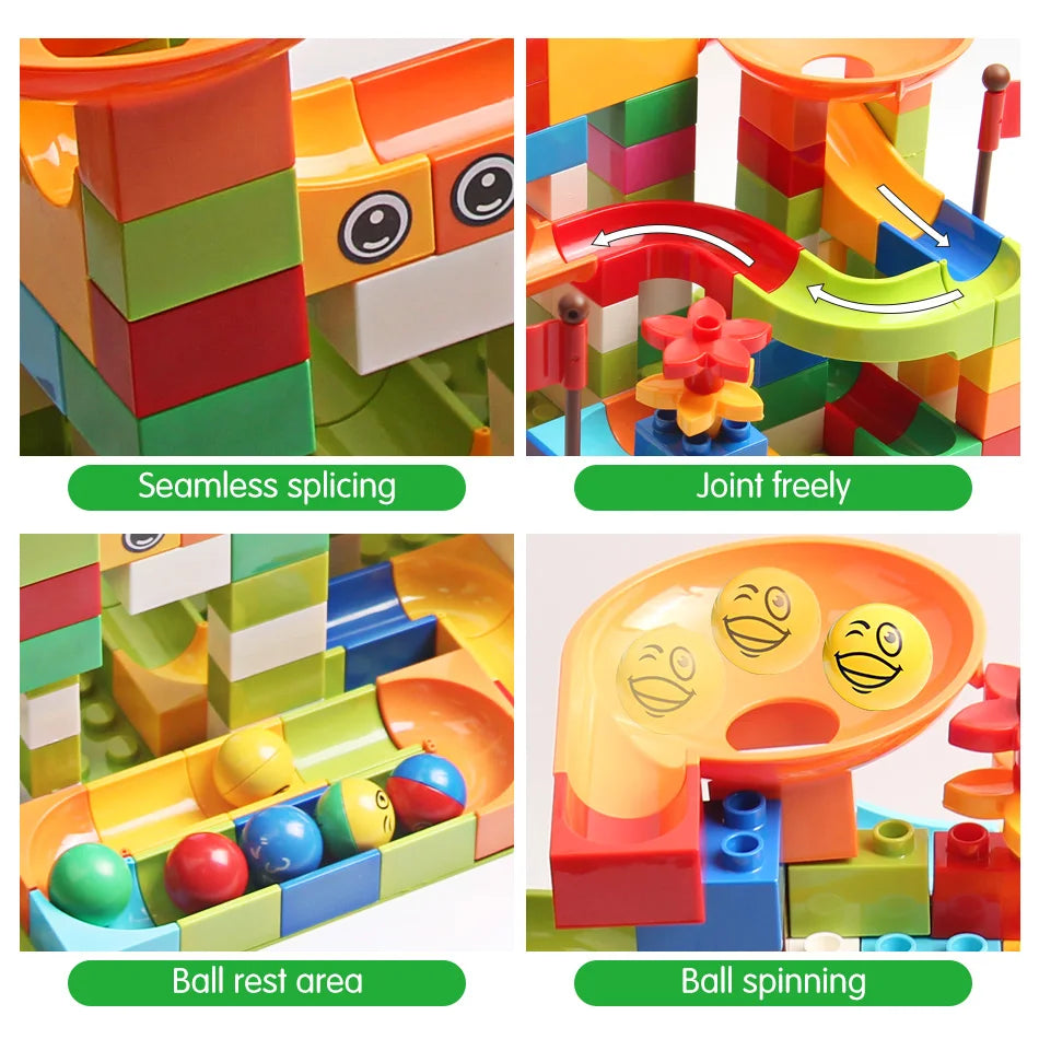 77-308PCS Marble Race Run Big Block Compatible City Building Blocks Funnel Slide Blocks DIY Big Bricks Toys For Children Gift