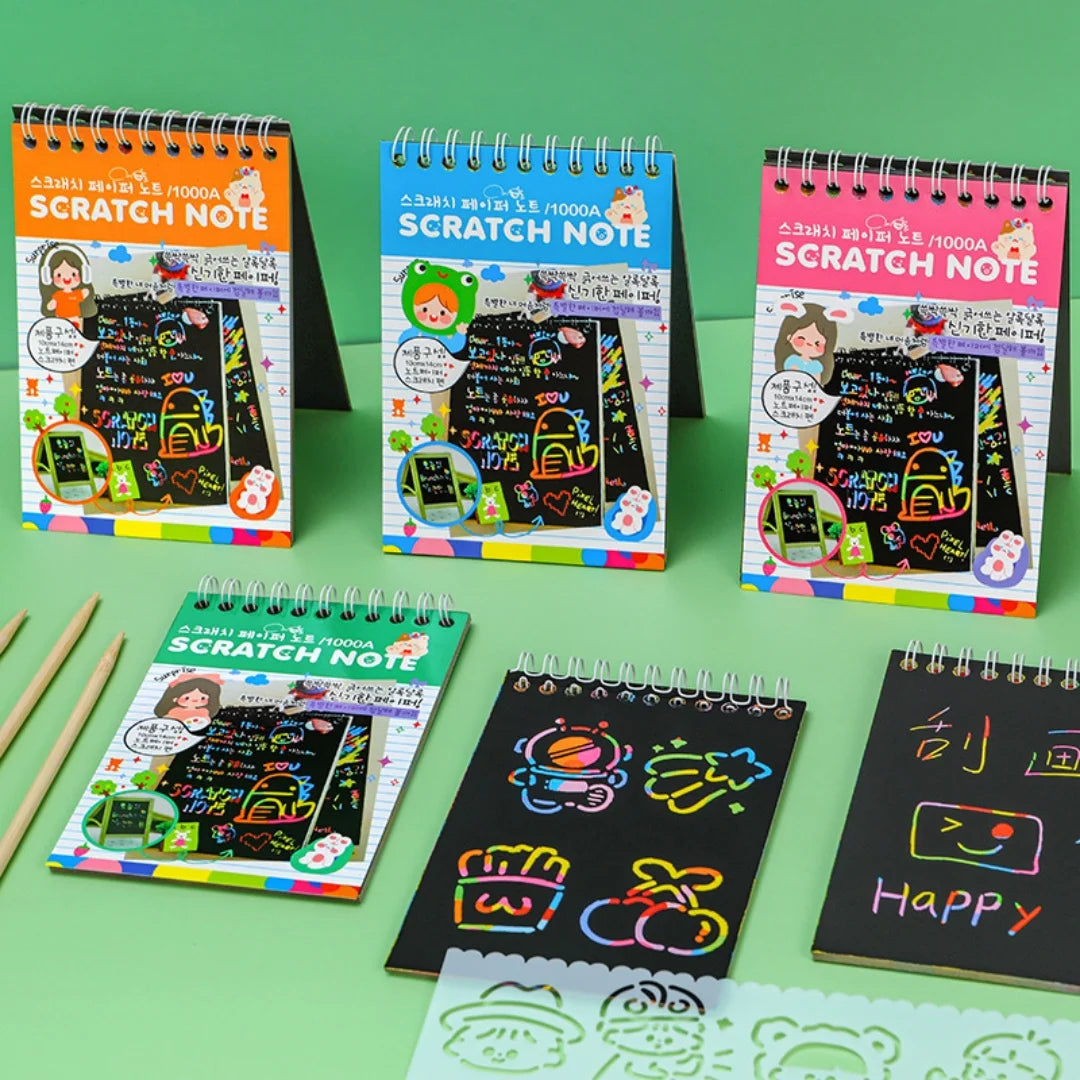 Children DIY Colorful Scratch Book Rainbow Color Scratch Art Painting Drawing Books with Wood Stick Graffiti NoteBook Gifts