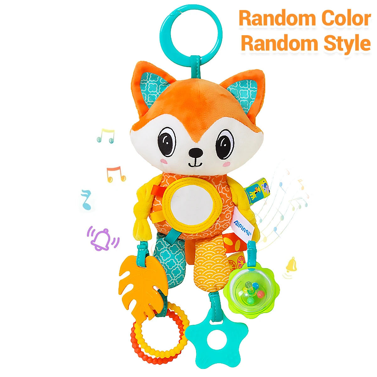 Soft Hanging Crinkle Squeaky Sensory LearningToy Stroller Car Seat Crib Travel Plush Animal Wind Chime with Teether Boys Girls