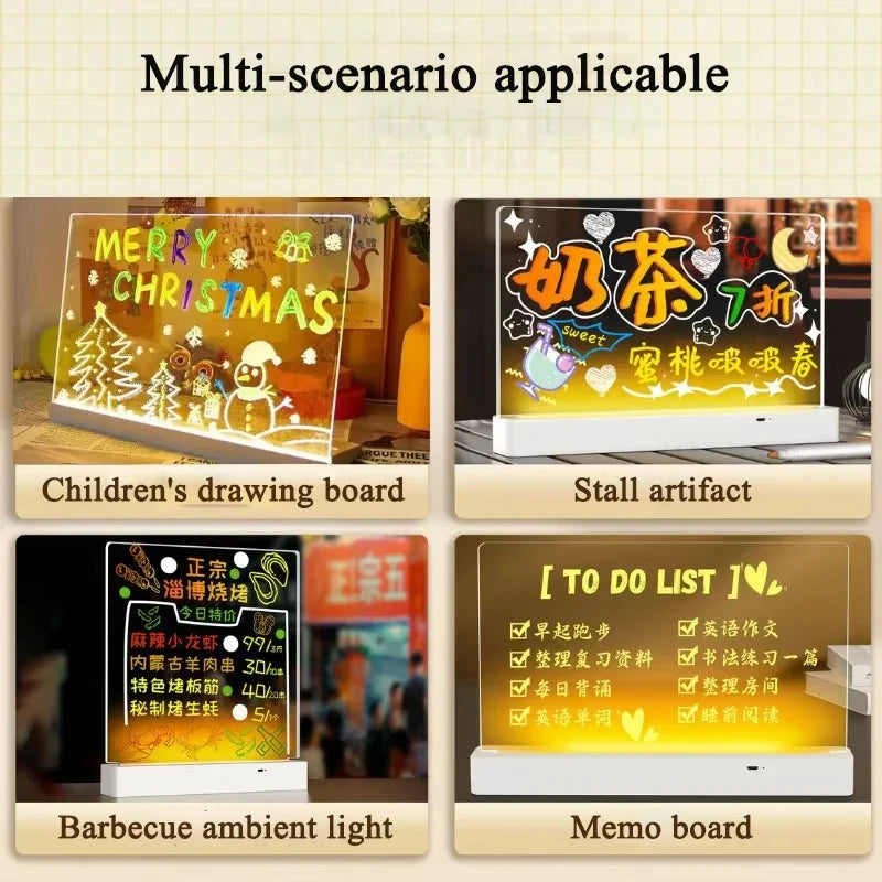 Personalized LED Lamp Acrylic Message Note Board Erasable USB Children‘s Drawing Board Bedroom Night Light Birthday Kids Gift