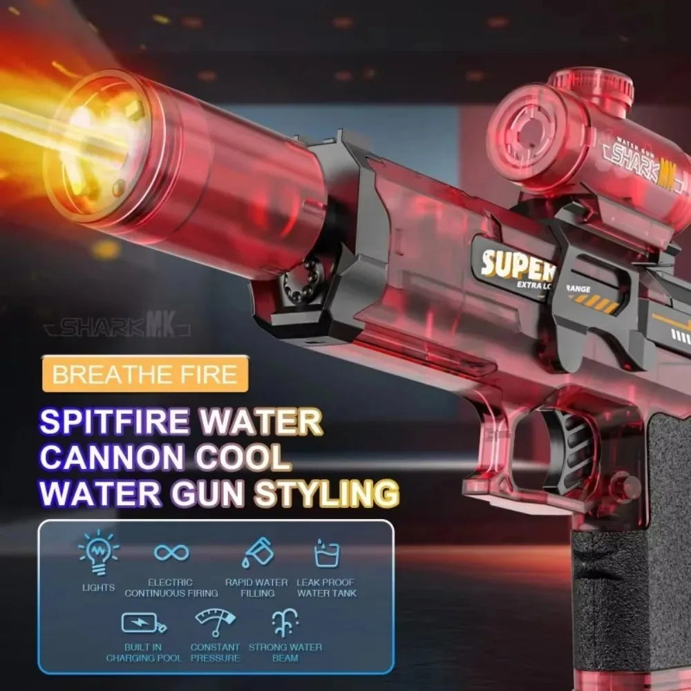 Electric Water Gun Toy Continuous Shooting with Firelight Large Capacity Water Pistol Summer Beach Outdoor Fun Game for Children