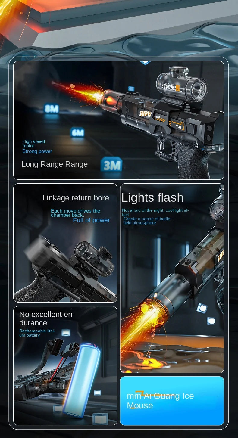 Electric Water Gun With light Sprays Flame Effect Continuously High-pressure Powerful Outdoor Water Gun Toys pistolet na wode