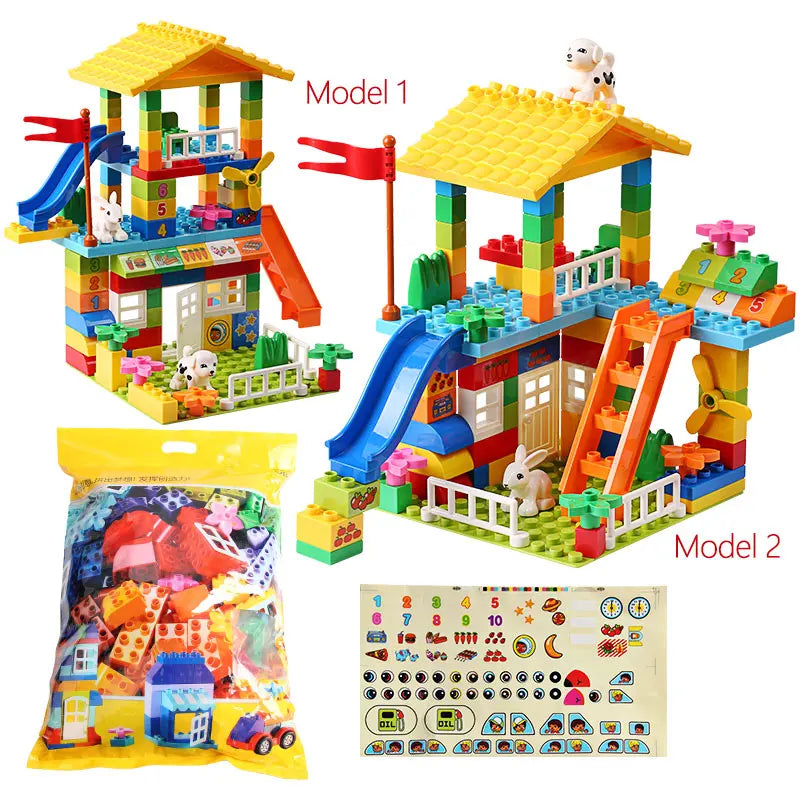 100PCS Big Particle Roof Blocks Compatible City House Big Size Slide Building Blocks Castle Brick Toys For Children