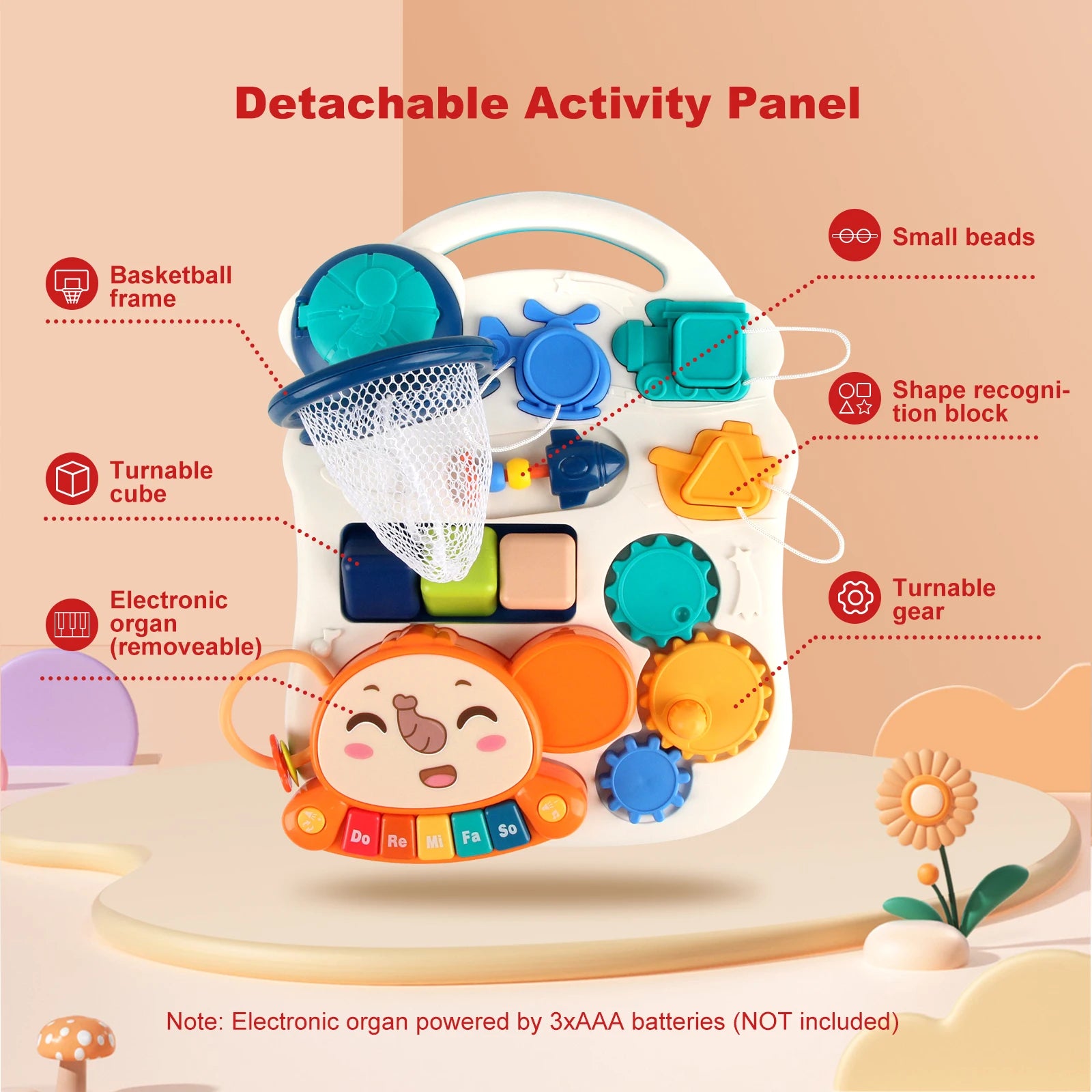 Baby Cartoon Push Walker Toy with Music Drawing Board Multifunction Activity Learning Walk Toddler Walker for 6-15 Months Infant