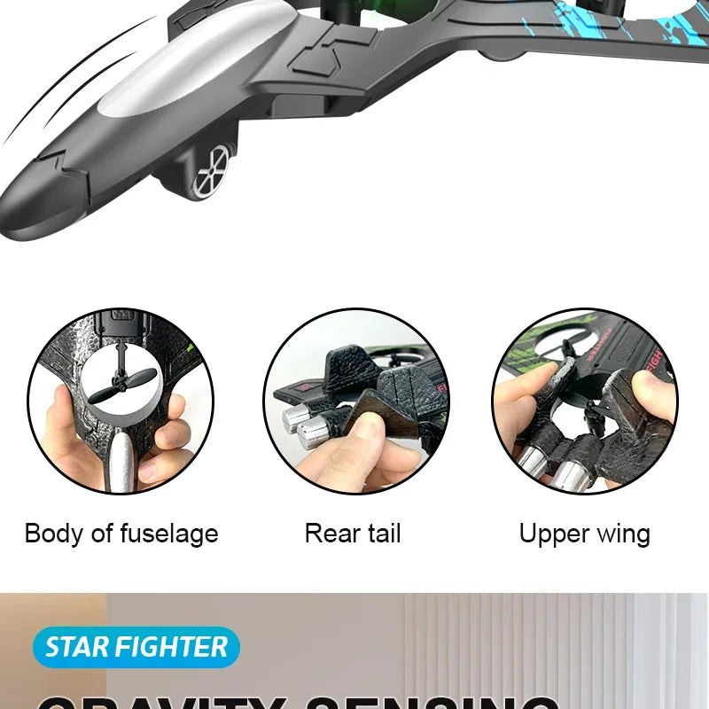 2.4G remote control fighter electric foam glider stunt tumbling UAV hovering helicopter with LED colorful lights aircraft model