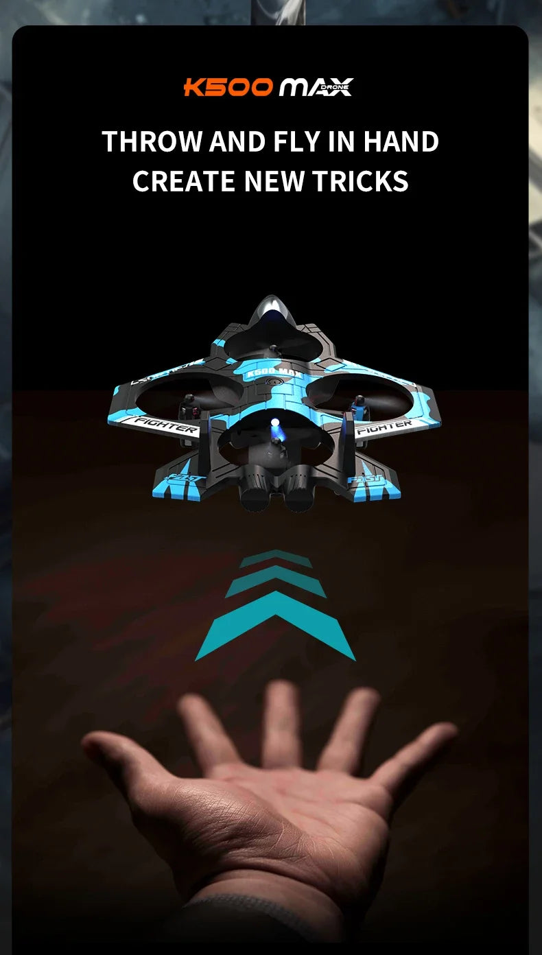 K500 MAX RC Plane Fighter 2.4G Remote Control Stunt Glider 360 ° Rolling Flight Flying EPP Foam Airplane with LED Toys for Kids