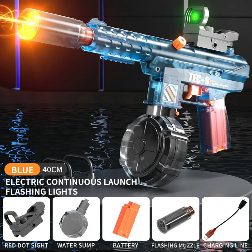 Electric Water Gun Toy Continuous Shooting with Firelight Large Capacity Water Pistol Summer Beach Outdoor Fun Game for Children