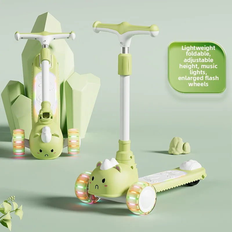 2-In-1 Children's Scooter Baby Kickboard 3 Height Adjustable 3-Wheel Music Light Foldable Micro Kcik Scooter Boy Girl Ages 2-10