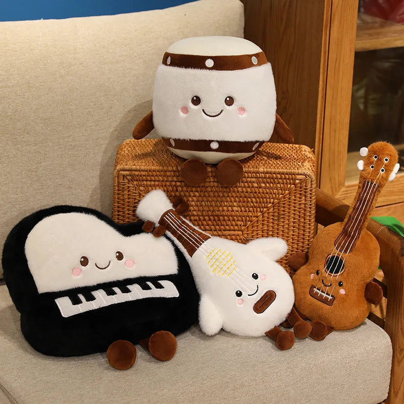 Adorable Musical Plush Toys Soft Violin Guitar Piano Round Drum Stuffed Dolls Instrument Gifts for Kids Music Lover Home Decor