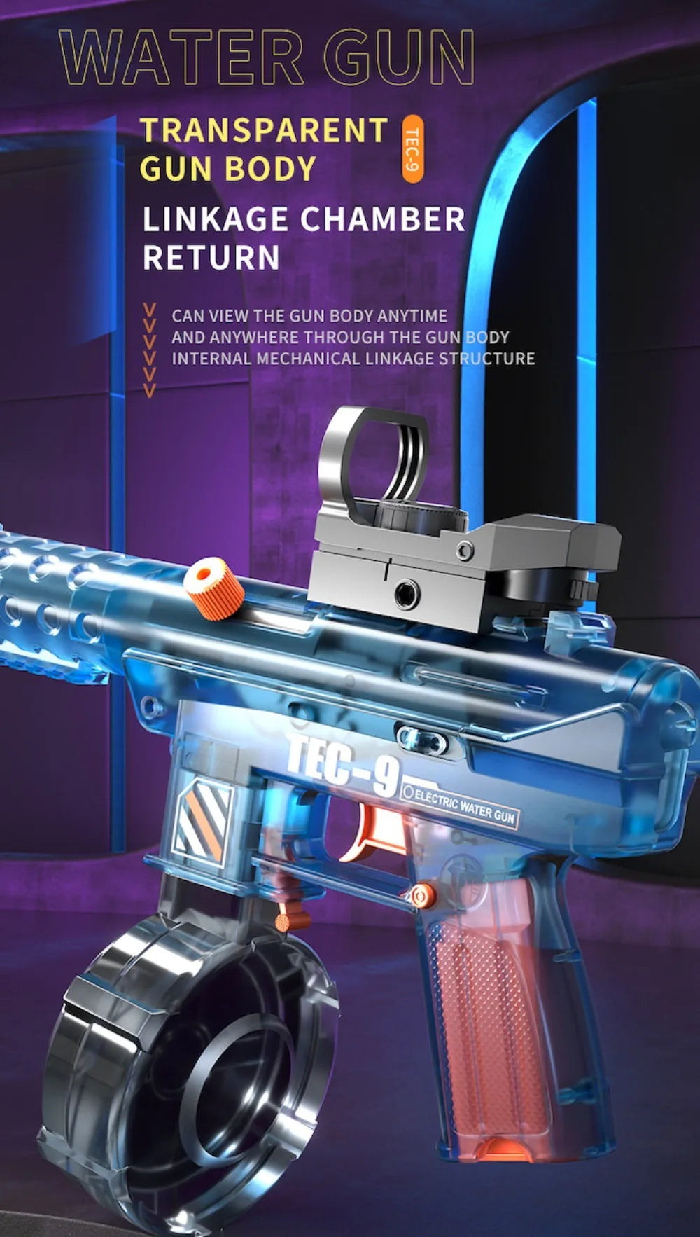 Electric Water Gun Toy Continuous Shooting with Firelight Large Capacity Water Pistol Summer Beach Outdoor Fun Game for Children