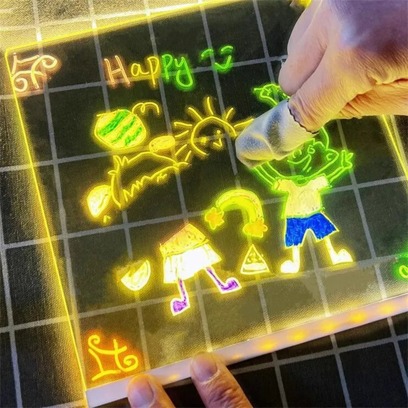 Light Up Acrylic Message Board Rewritable DIY Children's Glowing Drawing Board Message Lamp With 7 Colorful Pens