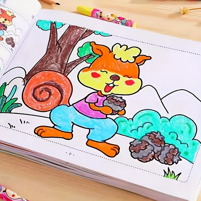 48 Pages Creative Doodle & Coloring Book Interactive Early Learning Sketchbook with Colorful Cartoon Animals Cute Sketchbook