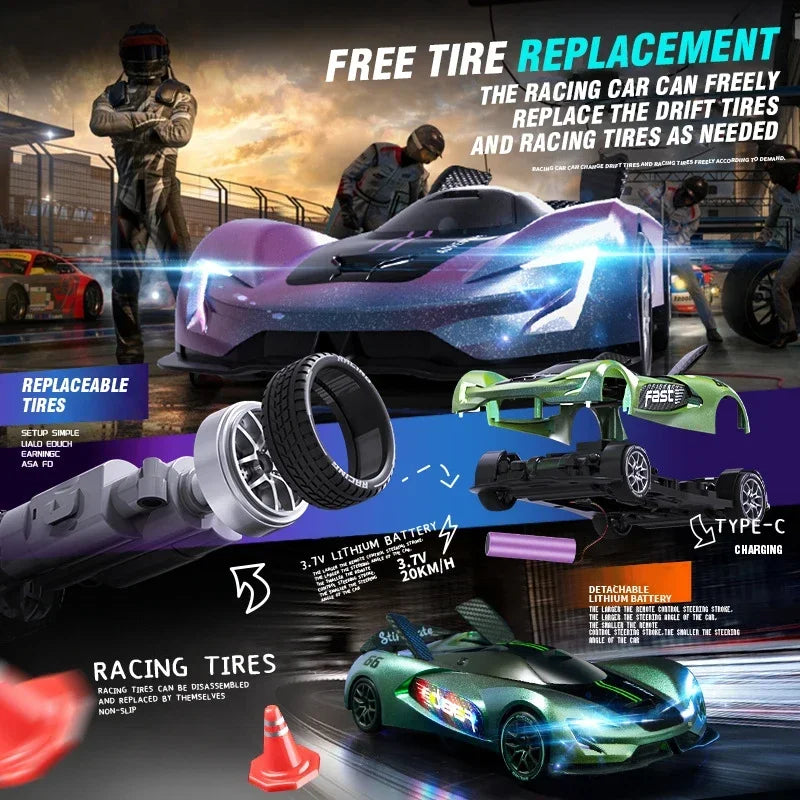 Rc Car 2.4G Radio Controlled Drift Car 20Km/h High-Speed Radio Control Racing Vehicles Winged Sports Car Drive Electric Model