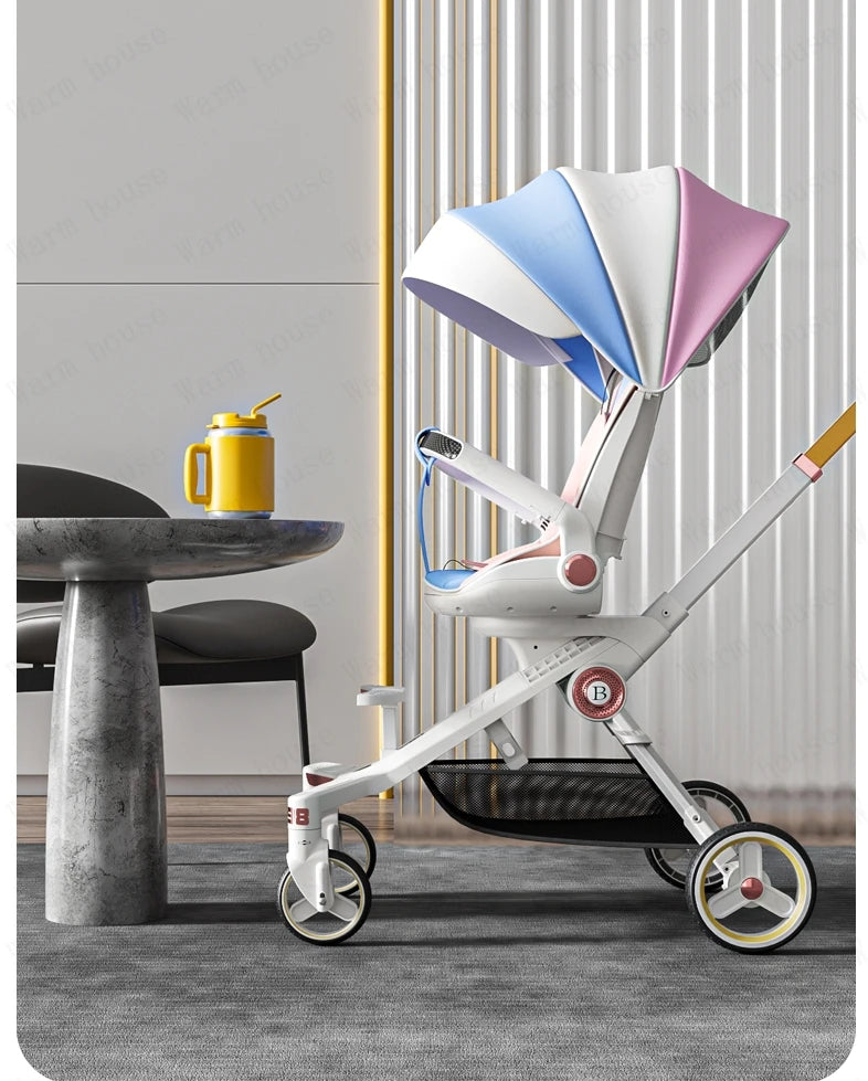 Baby stroller 0 to 3 years High view Shock absorption four wheels stroller folding Can sit or lie down lightweight baby stroller