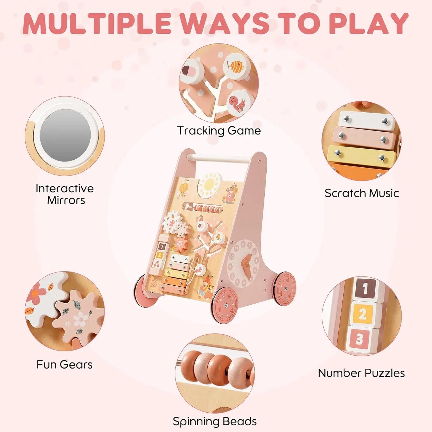 Robotime Robud Wooden Baby Walker with Wheels Montessori Push Toys for Babies Learning to Walk Baby Walkers Activity Center