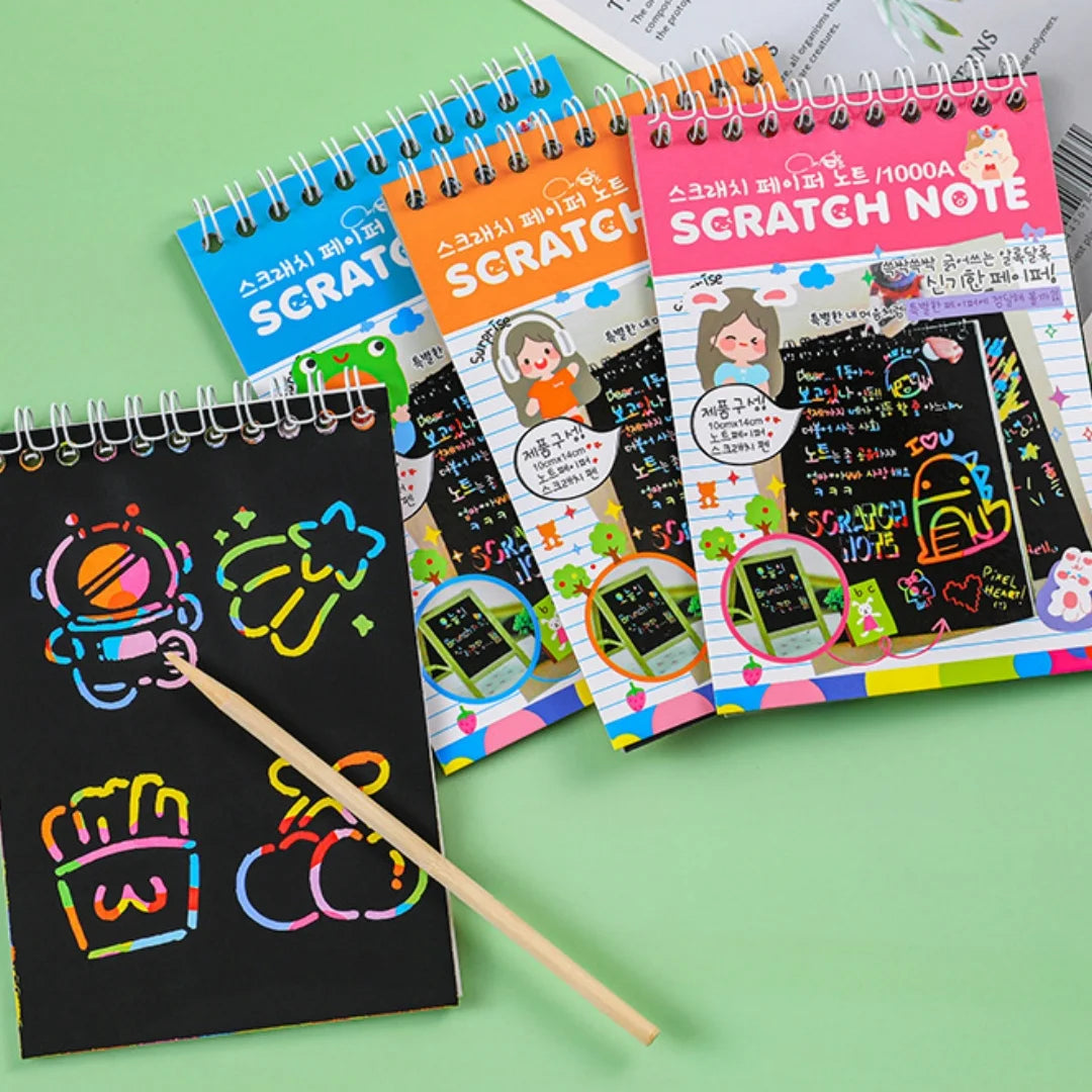 Children DIY Colorful Scratch Book Rainbow Color Scratch Art Painting Drawing Books with Wood Stick Graffiti NoteBook Gifts