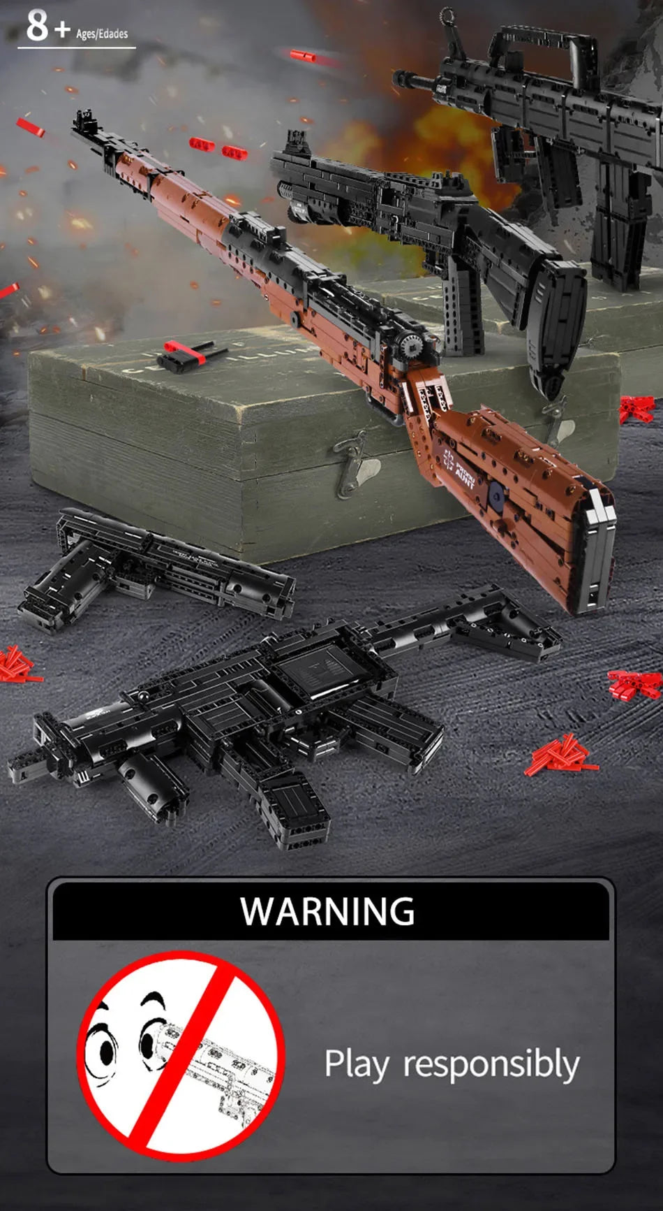 WW2 Military Series Rifle Gun K98 MP5 QBZ95 M4 Desert Eagle Weapon Building Blocks Pistol Machine Can Shoot Bullet Bricks Toys