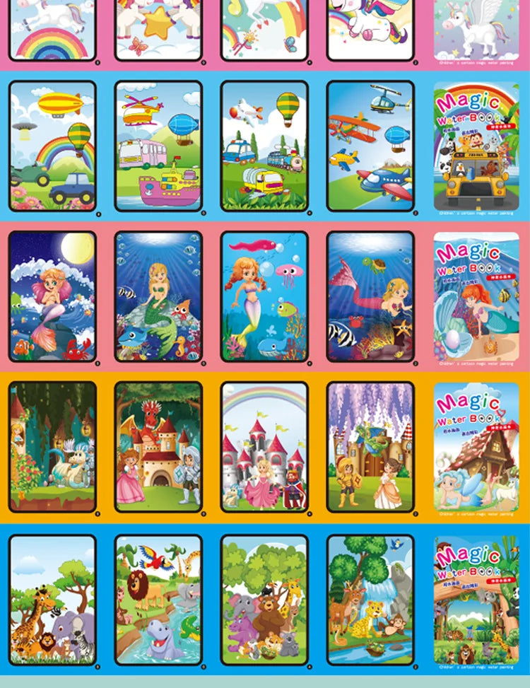 Children's Magic Water Drawing Book Montessori Reusable Coloring Book, Sensory Early Educational Learning Painting Toys for Kids