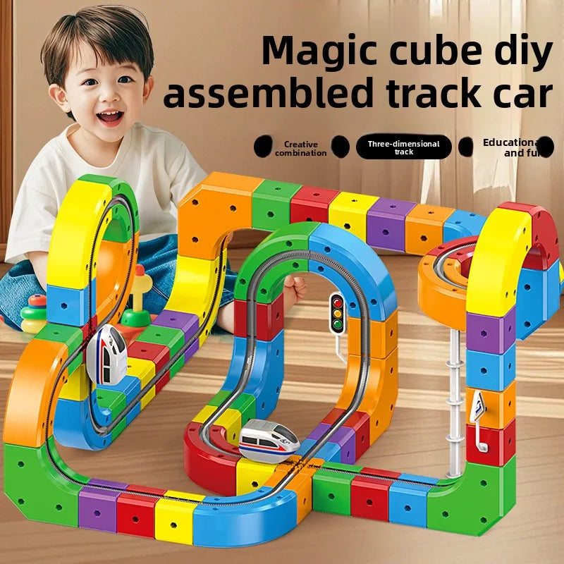 Children Magnetic Rail Car Cube Toys Educational Toy DIY Building Blocks Magical Track Train Gravity Maze Toy Christmas Gifts