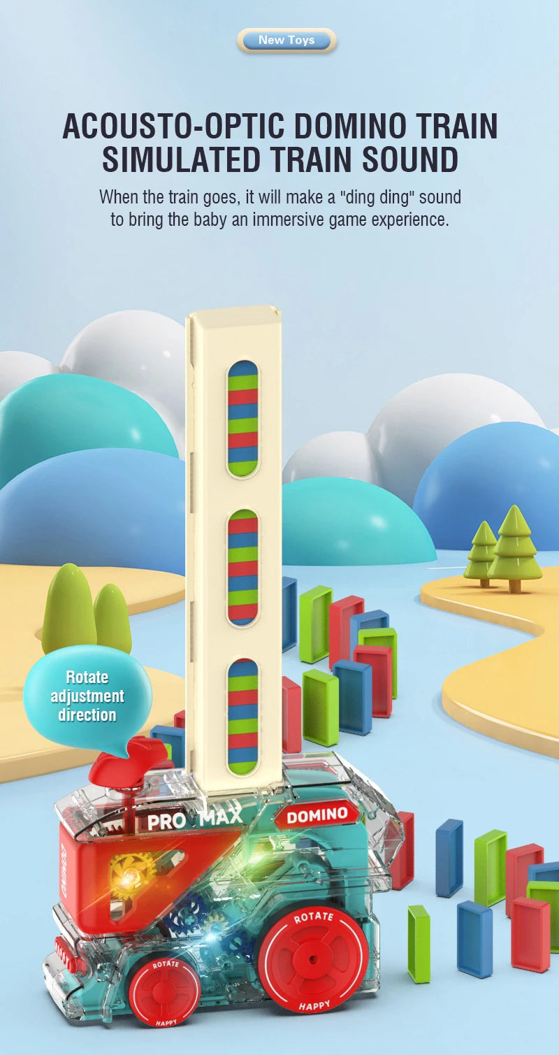 Automatic Domino Train with 60 Dominos Montessori Early Educational STEM Toys Train DIY Building Blocks Christmas Birthday Gift