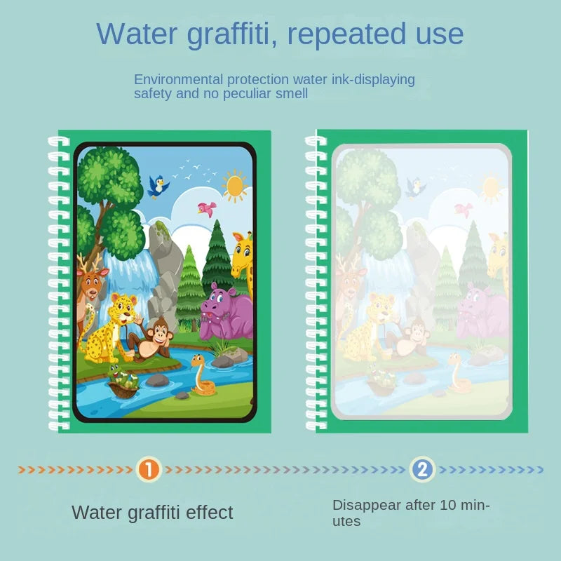 Children's Magic Water Drawing Book Montessori Reusable Coloring Book, Sensory Early Educational Learning Painting Toys for Kids