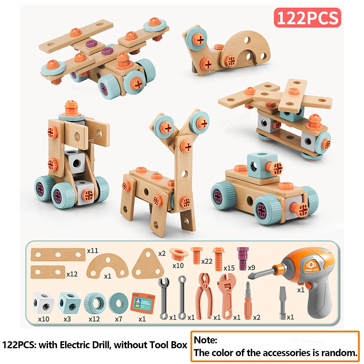 Kids Tool Set DIY Nut Assembly Toy Kit STEM Building Tools Montessori Toys Gifts for Boy Girl, Electric Drill Tool Box Optional