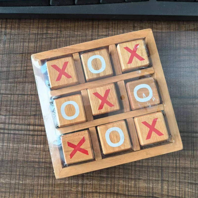 Tic Tac Toe Wood XO Chess Board Game 3D Puzzle Brain Teaser Fun Logic Challenges Adults Children Educational Toys