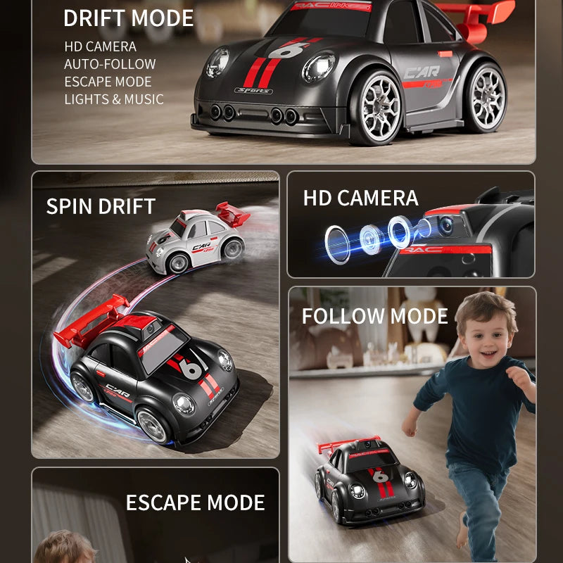 Mini RC Drift Car with Dual Mode Lights, Sound, Camera Screen Control