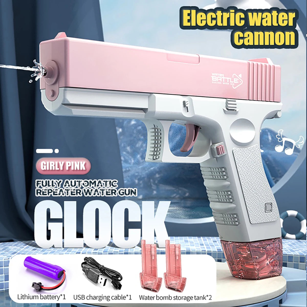 Electric Water Gun Rechargeable Automatic & Manual Spray Gun Capacity Range Up to 32 FT Range for Adults & Kids