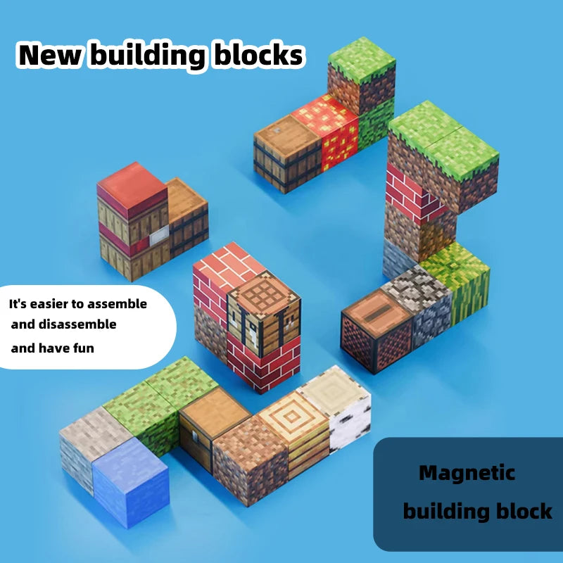 Magnetic Building Blocks Montessori STEM Educational Sensory Toys for Mine World Kids Boys Girls Ages 3+ DIY Magnet Cube Gift