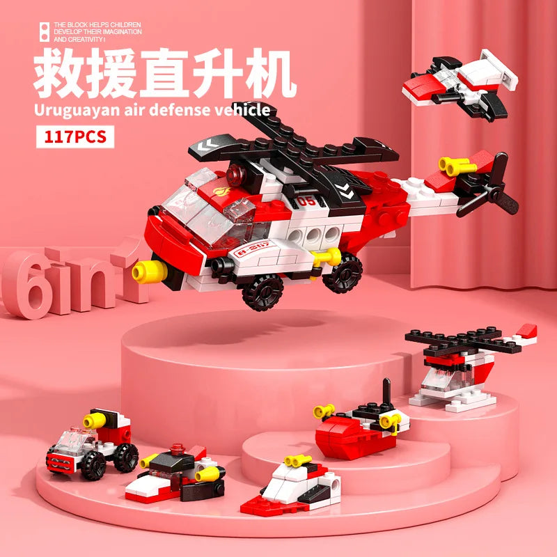 NEW DIY 6in1 Train Track Robot Helicopter Vehicle Building Blocks Kit Girls Bricks Movie Model Kids Toy