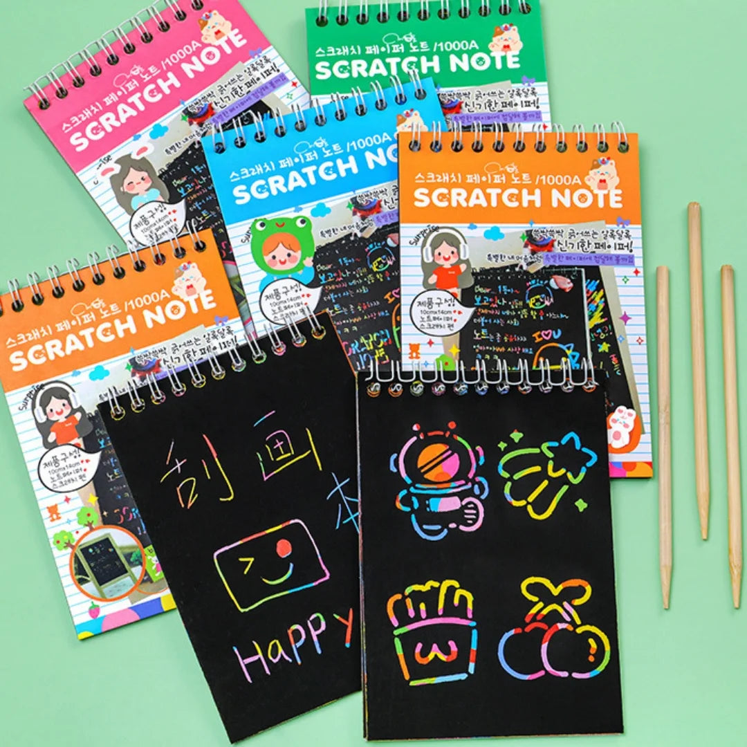 Children DIY Colorful Scratch Book Rainbow Color Scratch Art Painting Drawing Books with Wood Stick Graffiti NoteBook Gifts