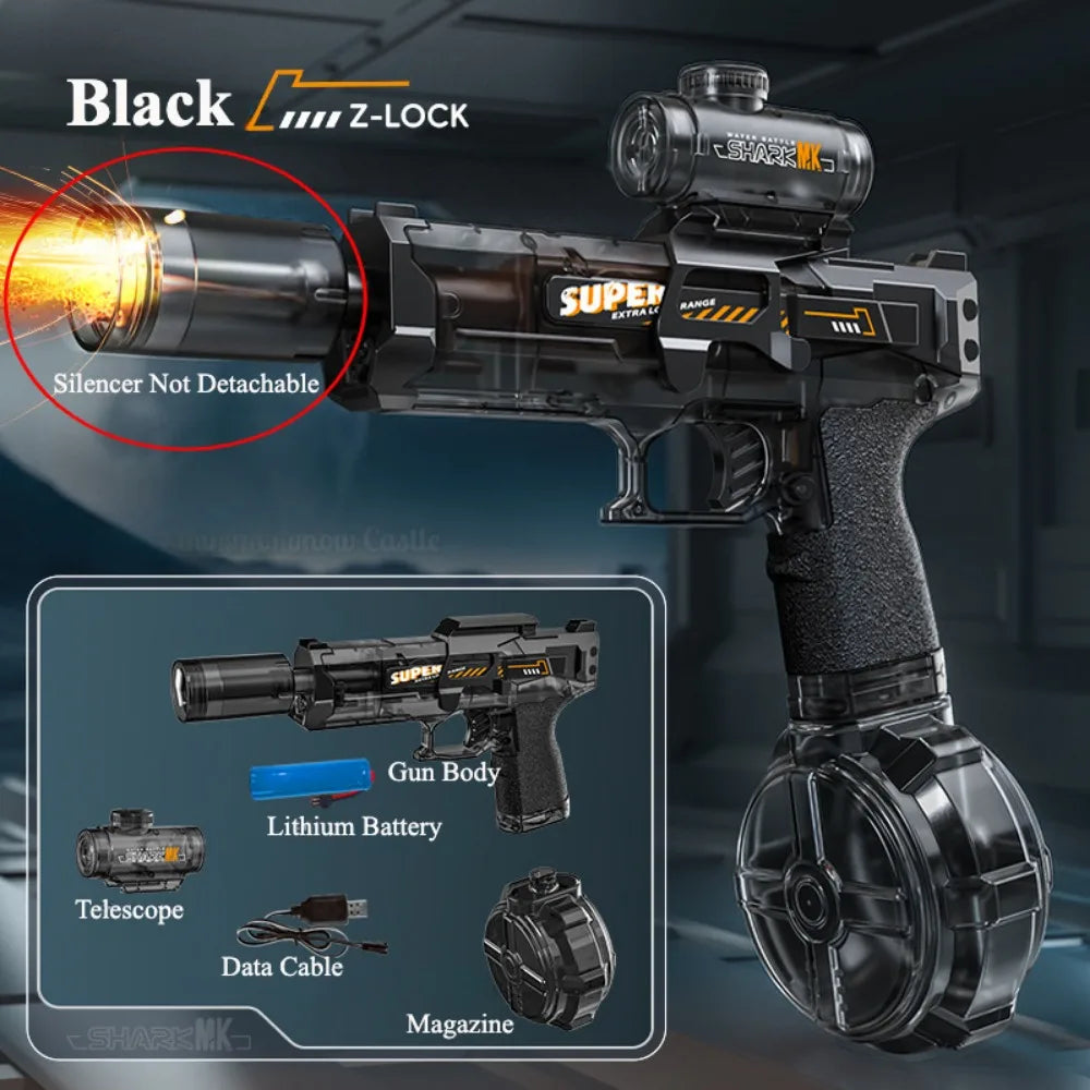 Electric Water Gun Toy Continuous Shooting with Firelight Large Capacity Water Pistol Summer Beach Outdoor Fun Game for Children