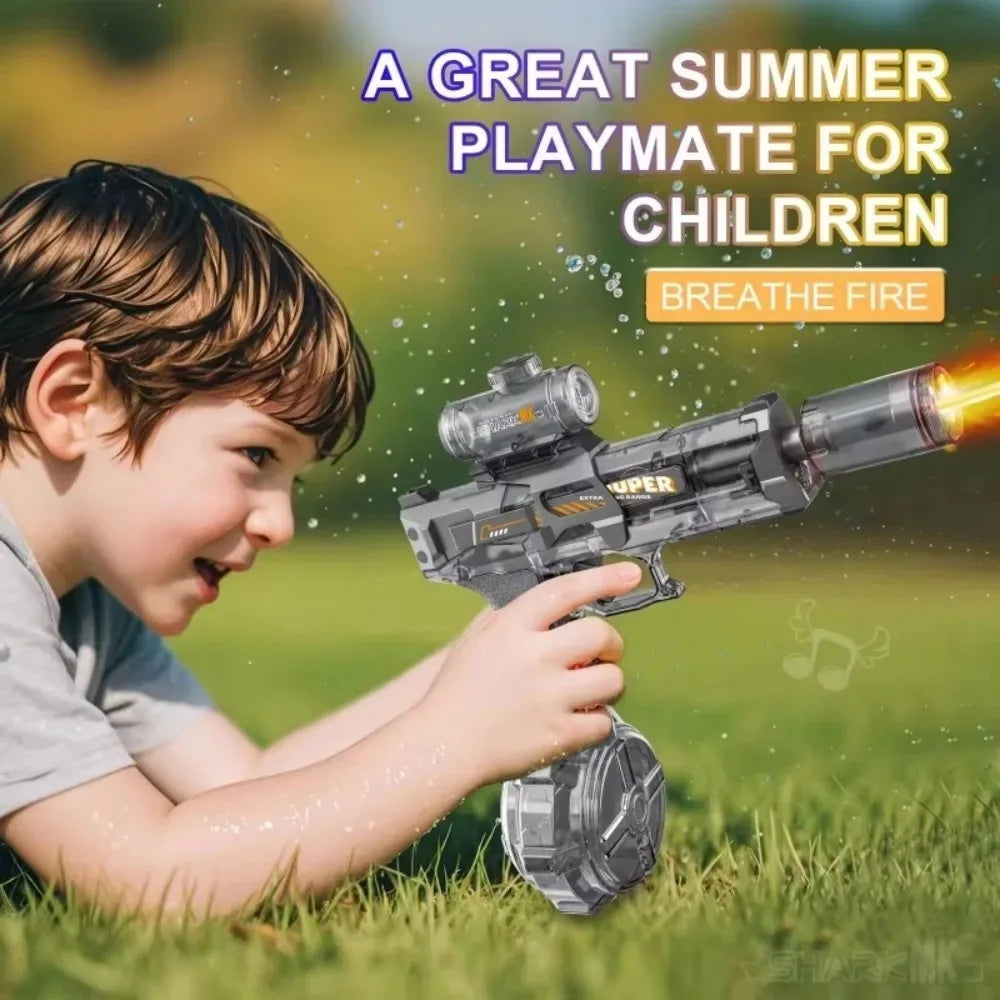 Electric Water Gun Toy Continuous Shooting with Firelight Large Capacity Water Pistol Summer Beach Outdoor Fun Game for Children