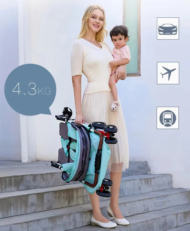 Lightweight Baby Stroller Foldable Reclining Seat One Hand Fold All Terrain Wheels for Outdoor Travel Infants Toddlers Newborn