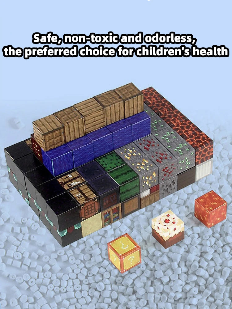 Magnetic Building Blocks Montessori STEM Educational Sensory Toys for Mine World Kids Boys Girls Ages 3+ DIY Magnet Cube Gift