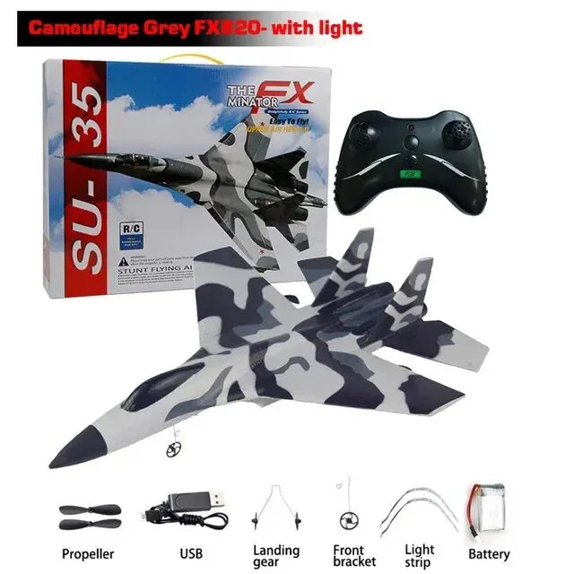 SU35 RC Plane FX620 FX820 2.4G Remote Control Flying Model Glider Airplane With LED Lights Aircraft Foam Toys For Children Gifts