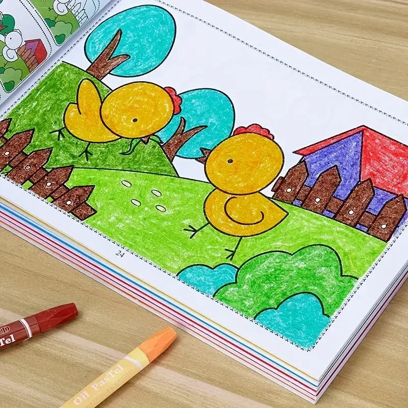 46-Page Kids Drawing & Painting Coloring Book - Educational Art Supplies for Creative Learning, Gift for Boys & Girls, Chinese V